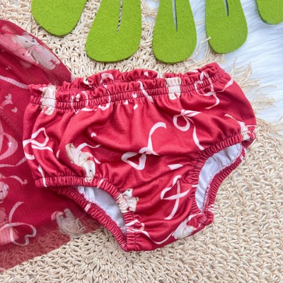 Vestido e Tapa Fralda Ursos com Lacinhos - Vermelho Vestido e Tapa Fralda Ursos com Lacinhos - Vermelho